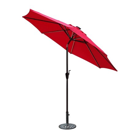 JECO 9 ft. Aluminum Umbrella with Crank & Solar Guide Tubes - Brown Pole & Red Fabric OF-UB105